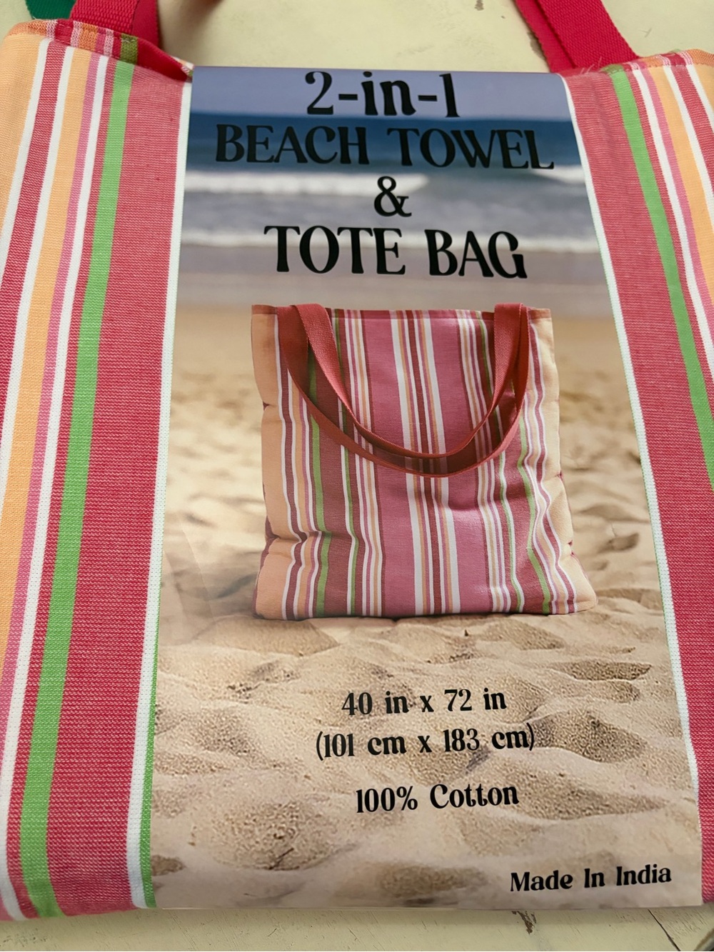 NWT 2-in-1 Oversized Beach Towel & Tote Bag Combo Vibrant  Stripes (40" x72 )